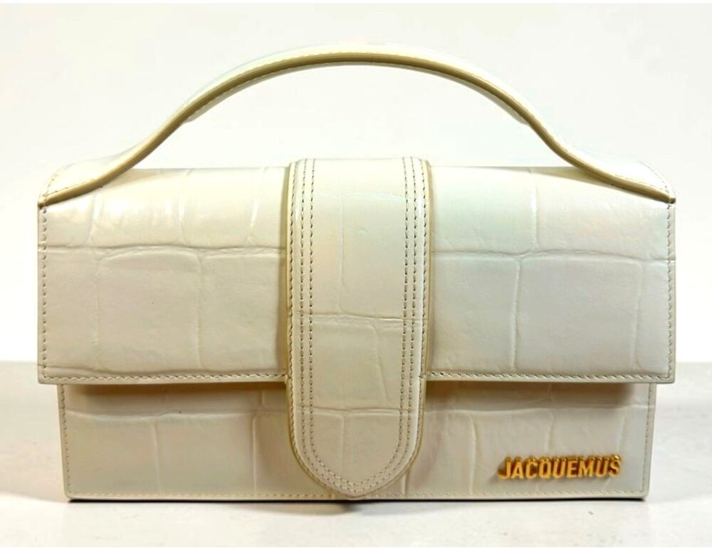 Jacquemus Le Grand Bambino Cream Croc Embossed Calfskin Satchel NWT Dust Bag